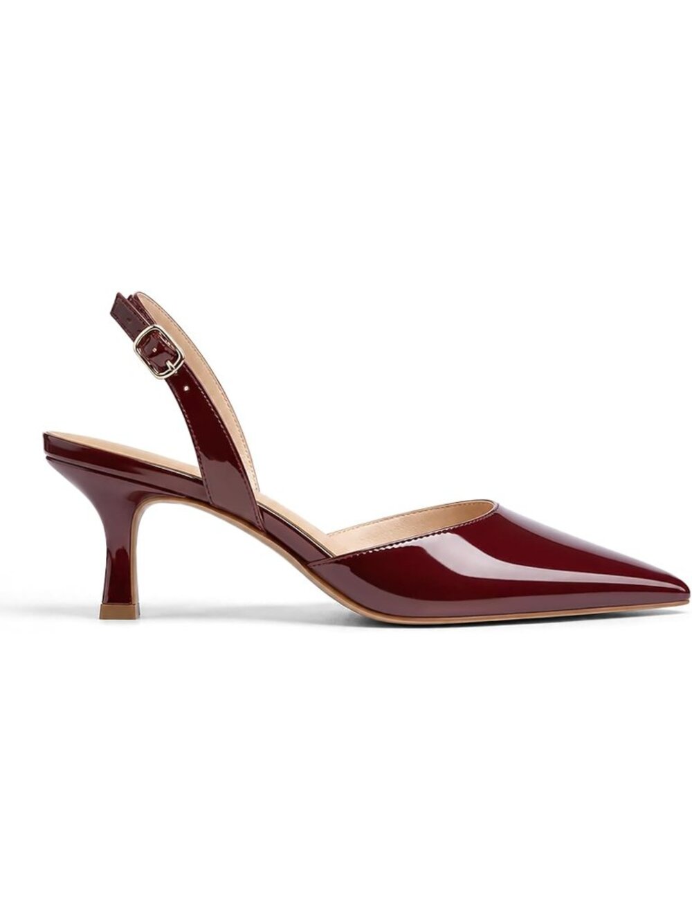 Women's Burgundy Faux Leather Closed Pointed Toe Pumps Slip on Kitten Heels